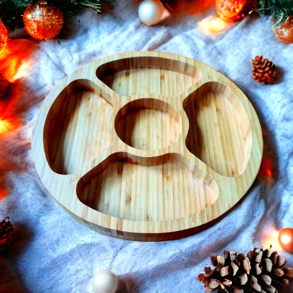 Bamboo Divided Serving Tray With Five Compartments